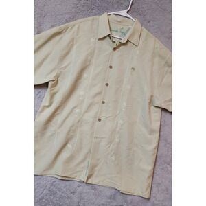 Bamboo Cay Shirt Mens Large Embroidered Hawaiian Green Camp Rayon Blend Resort L